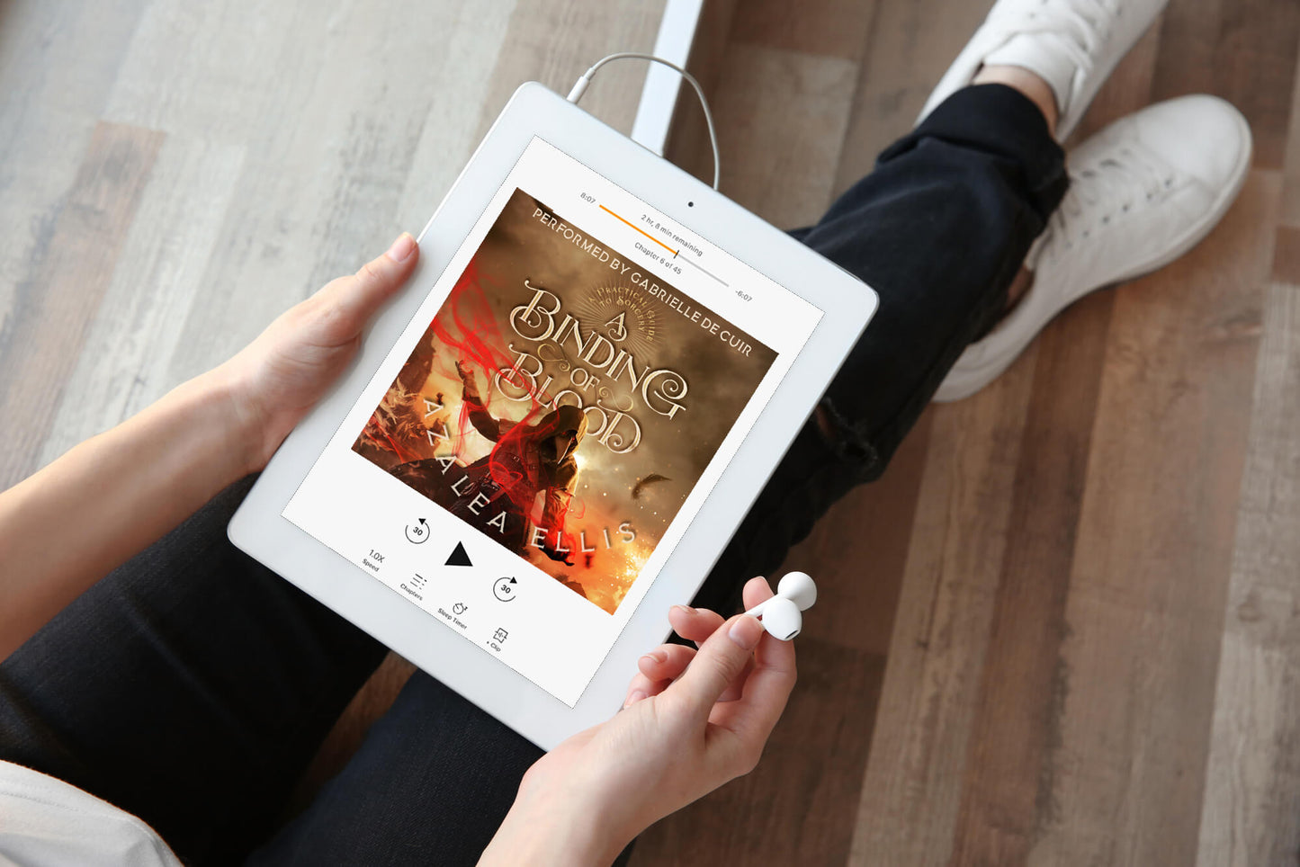 Tablet with the Audiobook of A Binding of Blood