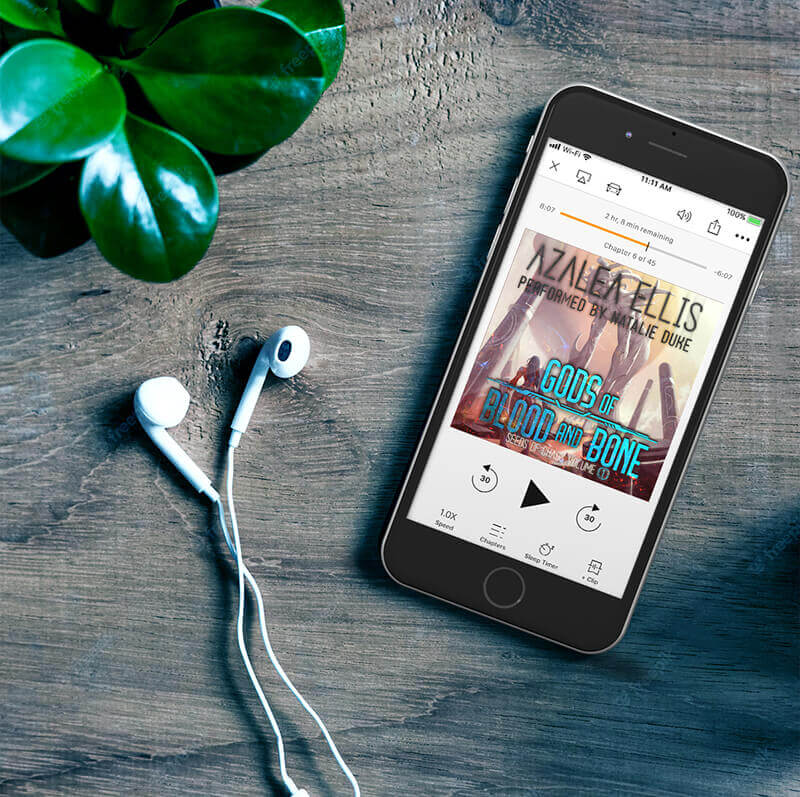 Phone with the Audiobook of Gods of Blood and Bone