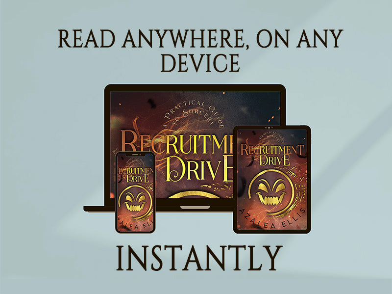 A phone, tablet, and laptop with the Recruitment Drive Ebook on their screens. Text that says "READ ANYWHERE, ON ANY DEVICE INSTANTLY"