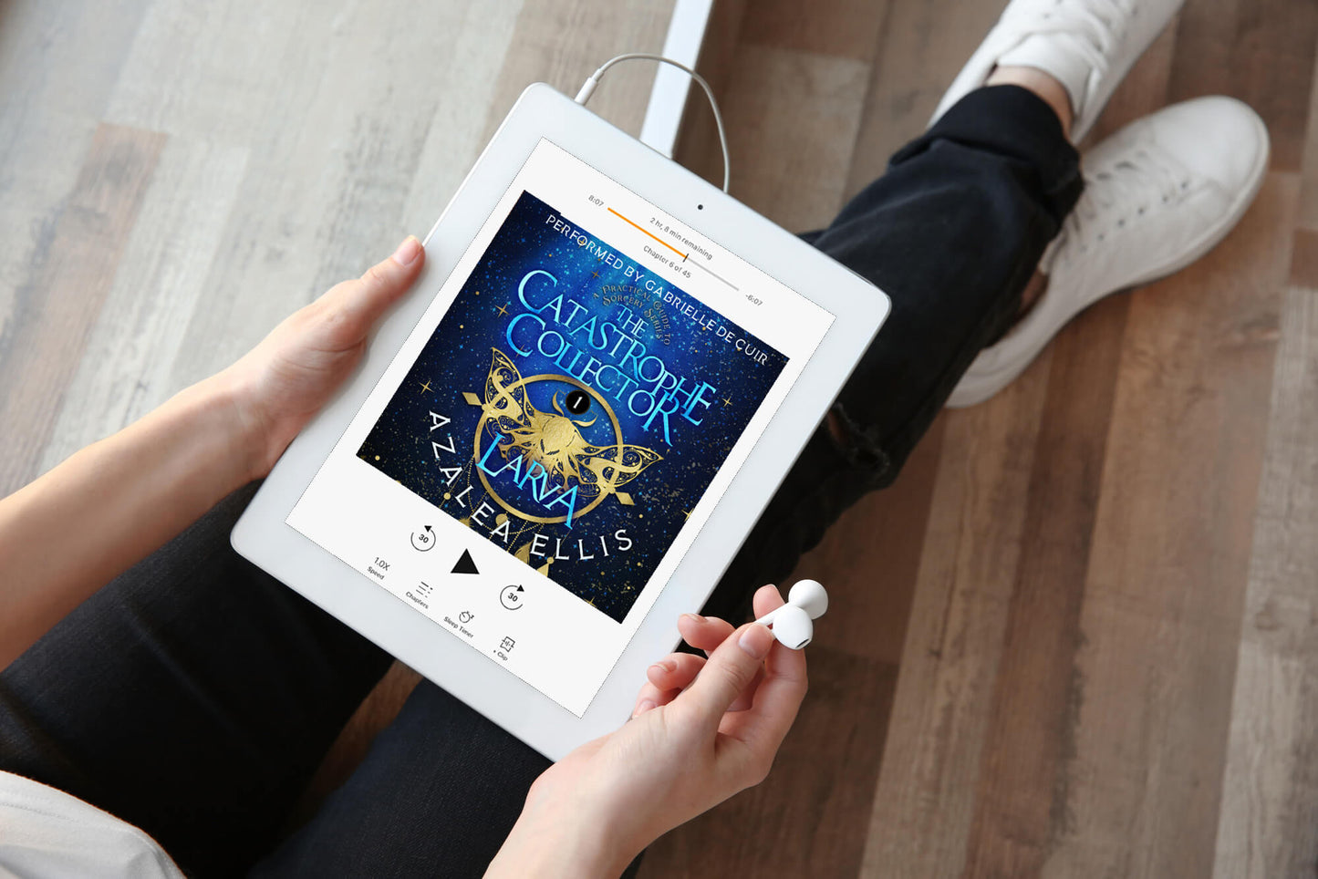 Tablet with the Audiobook of Larva