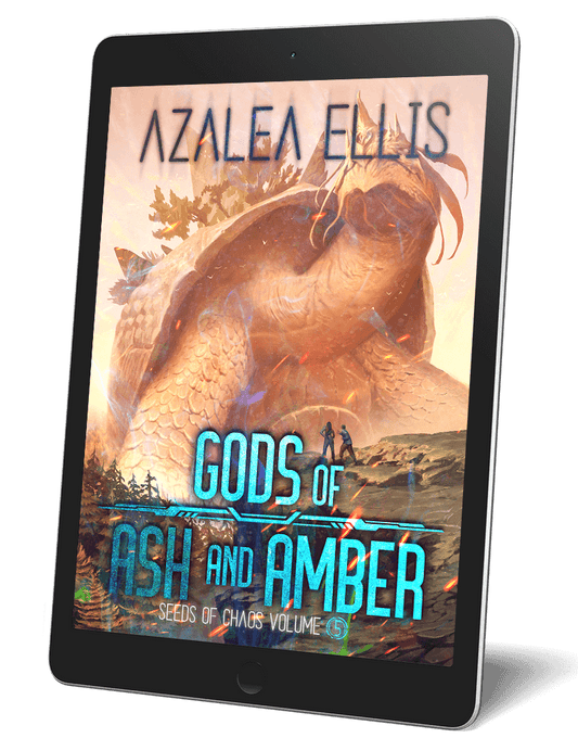 A tablet with the Gods of Ash and Amber Ebook on it