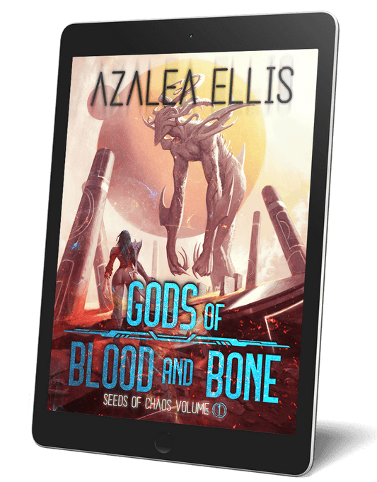 A tablet with the Gods of Blood and Bones Ebook on it