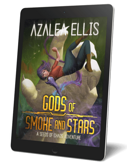 A tablet with the Gods of Smoke and Stars Ebook on it